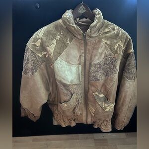Vintage Adventures Bound Patchwork Jacket Sz M Brown and Gold Gather Waist